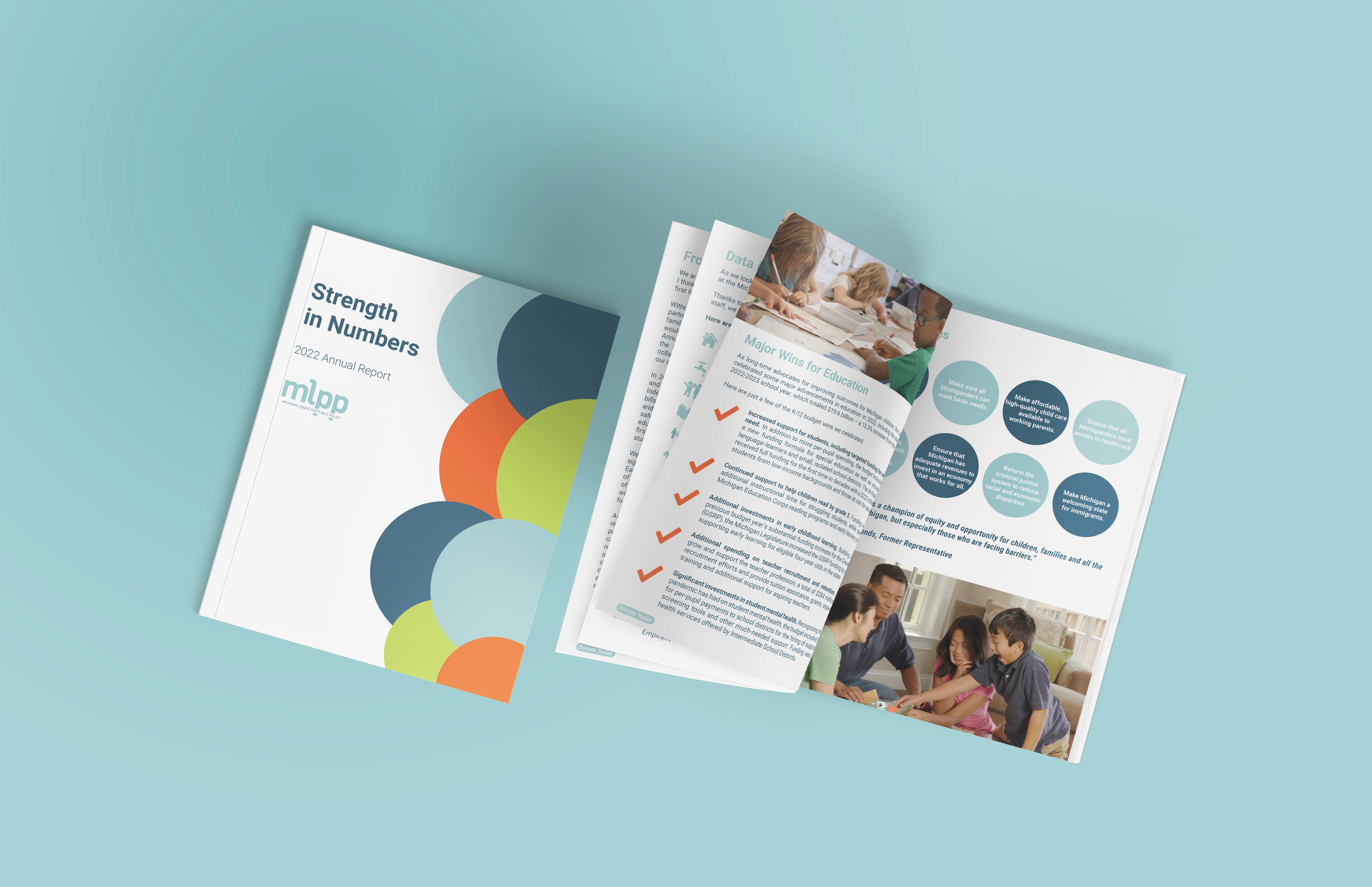 Mockup of annual report booklet