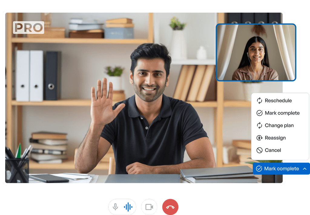 An advisor and customer in a video meeting booked through Quicko Pro