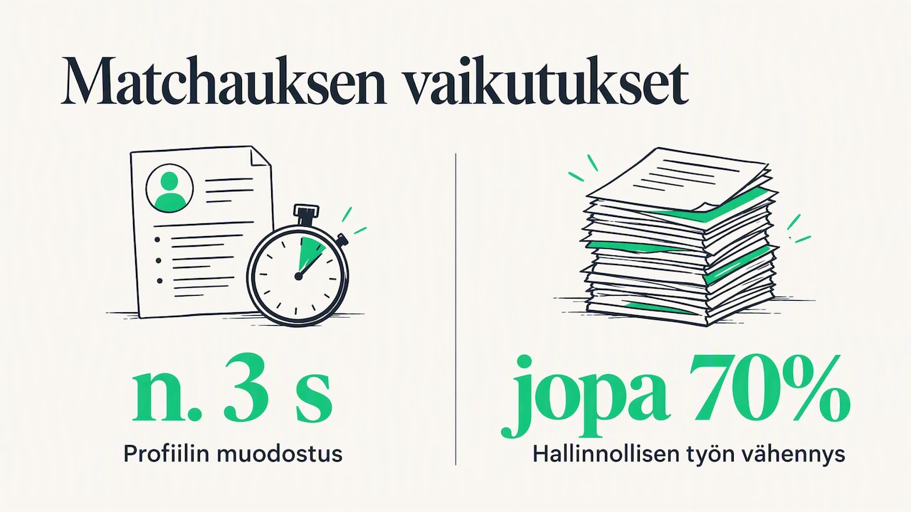 Recruitifyn näkökulma: matchaus kuuluu samaan prosessiin kuin myynti ja toimitus — overview diagram