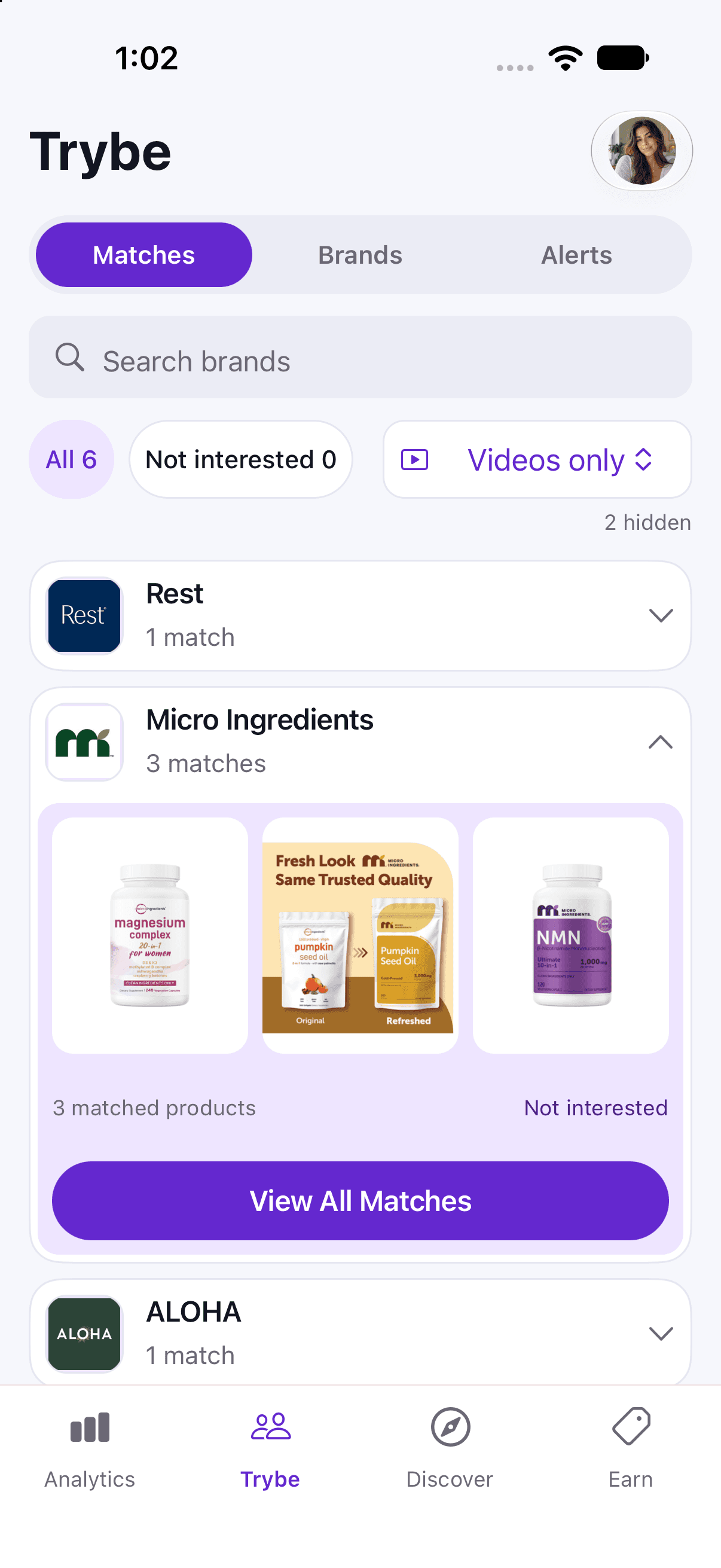 Trybe brand matches — illustrative app preview