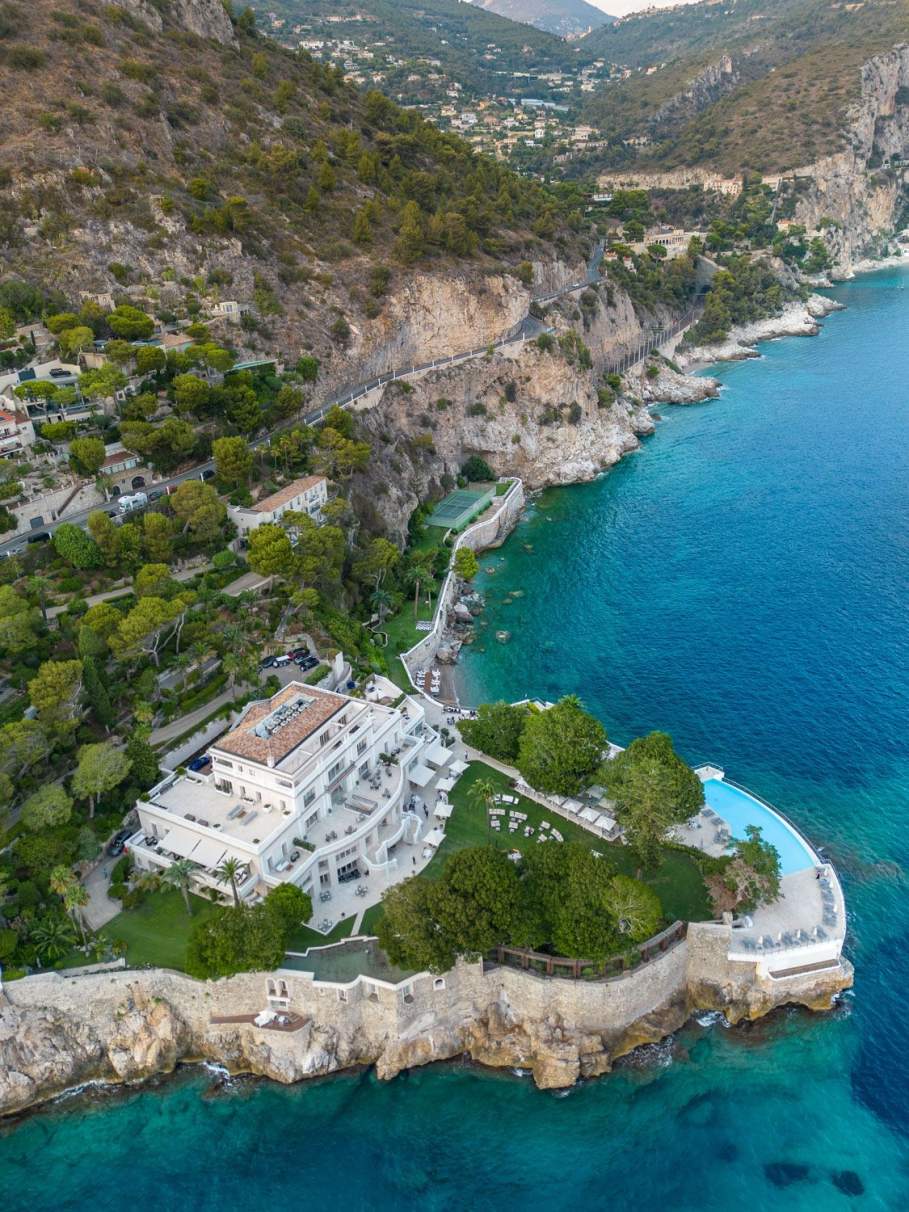 The gardens and sea frontage of Cap Estel at Eze-Bord-de-Mer on the French Riviera