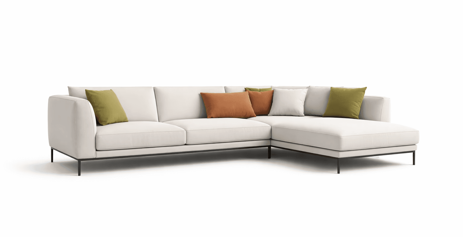 Minimal linear sofa with slim profile and understated contemporary form