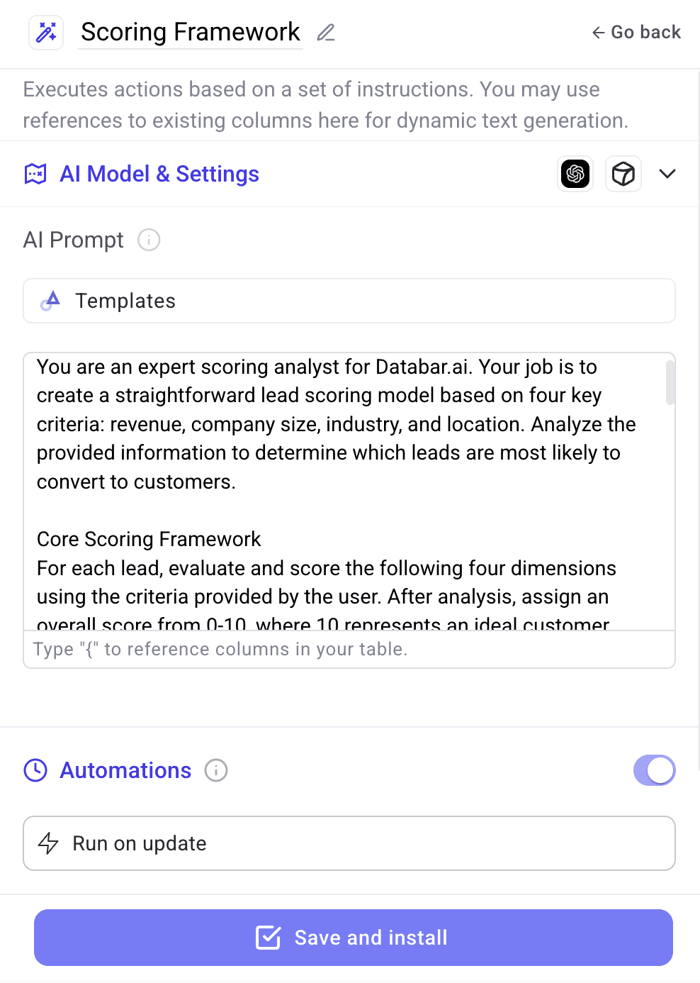 Databar scoring framework example