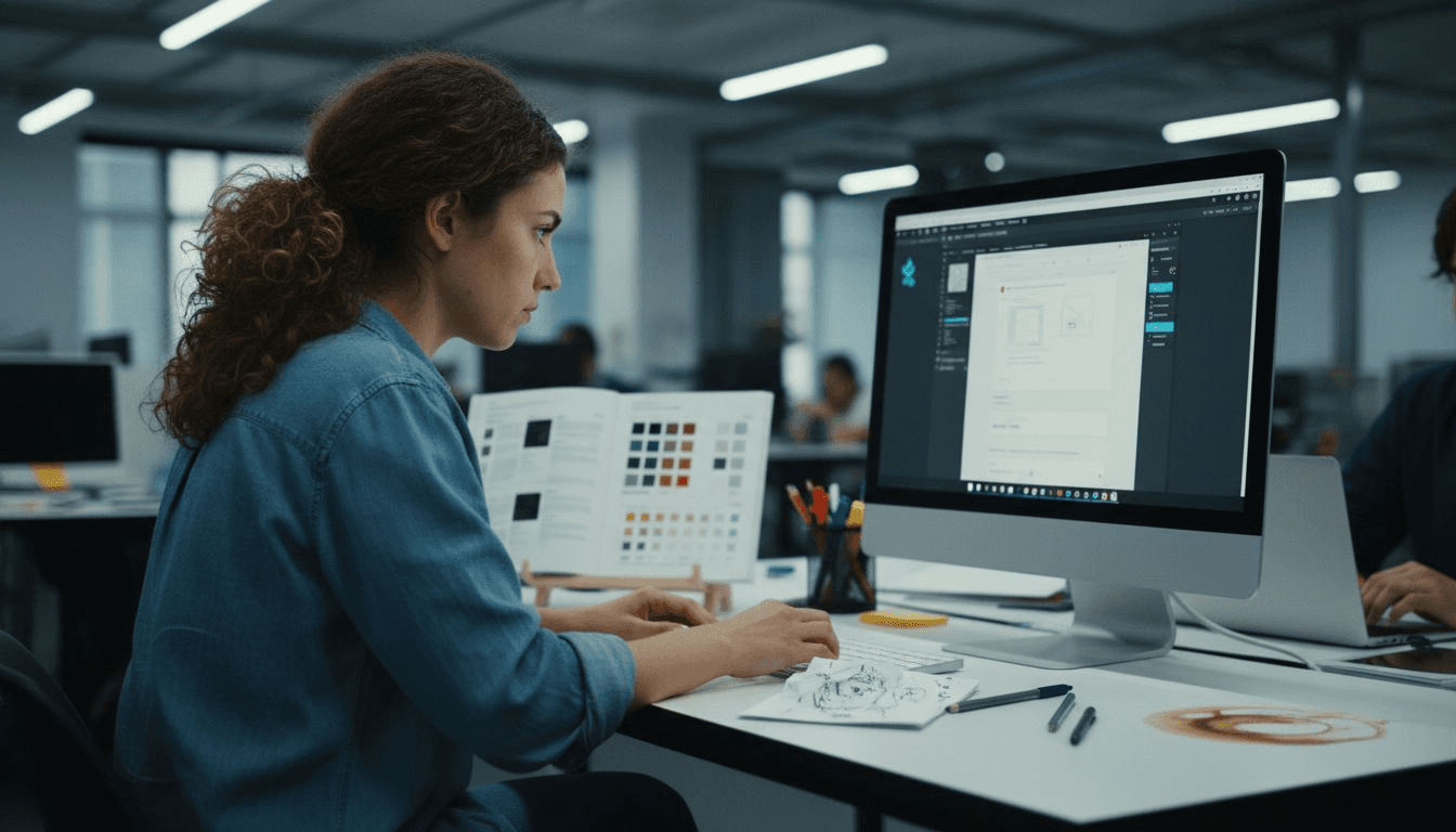 Designer customizing website template workspace