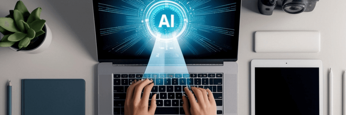 Hintergrund - Laptop mit AI-Grafik