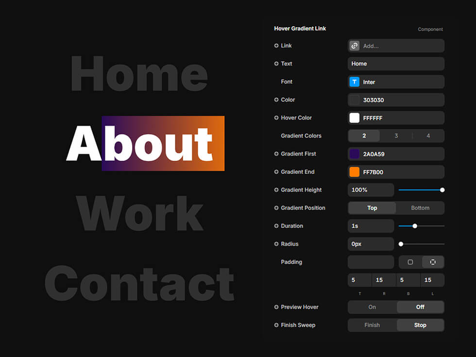 Capture d'écran du component Framer Hover Gradient Link