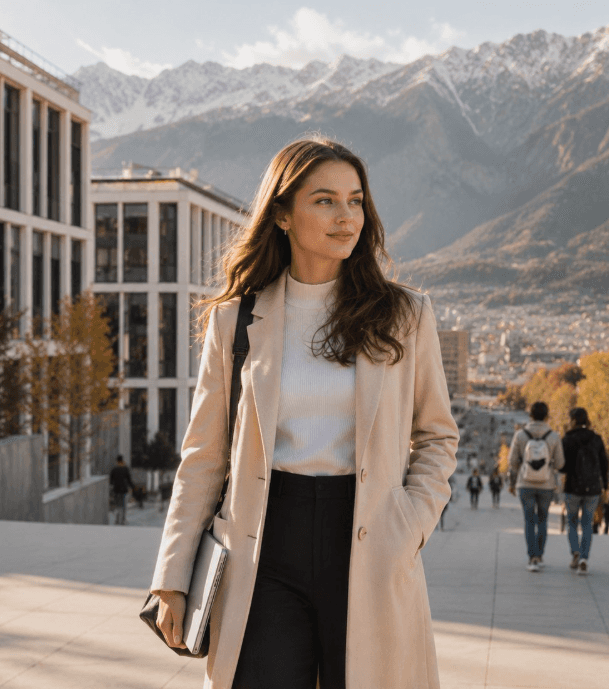 Women in suit smiling gesture