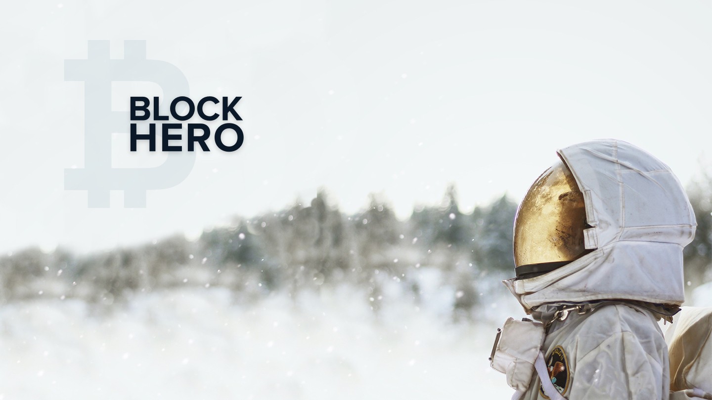 BlockHero mobile app promotional illustration featuring the brand’s astronaut character
