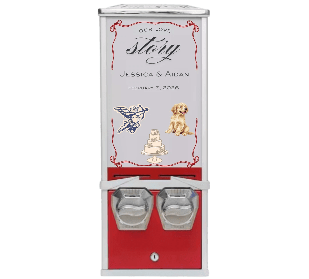 Image of a red sticker vending machine.