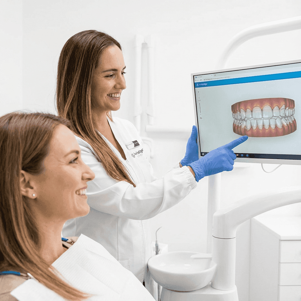 Expert dentist explaining the treatment plan for a personalized Invisalign in Dubai during a detailed smile consultation session