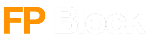 FP Block logo displayed prominently on black background, representing a partner in institutional finance and blockchain infrastructure at Cosmoverse Hong Kong summit. at Cosmoverse summit