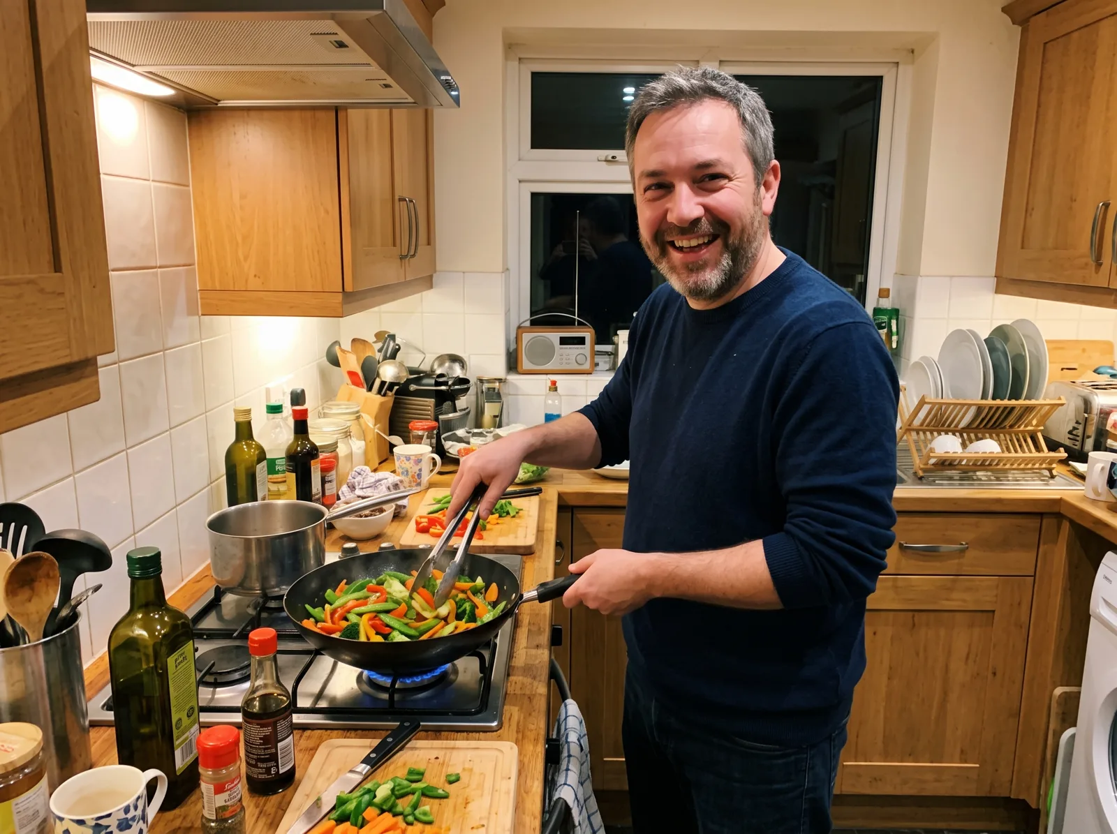 Dave cooking a vegetable stir-fry in his kitchen