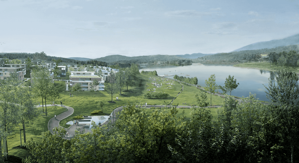 Fossum Bruk - Digital illustrasjon av Fossum Bruks byggeplaner.