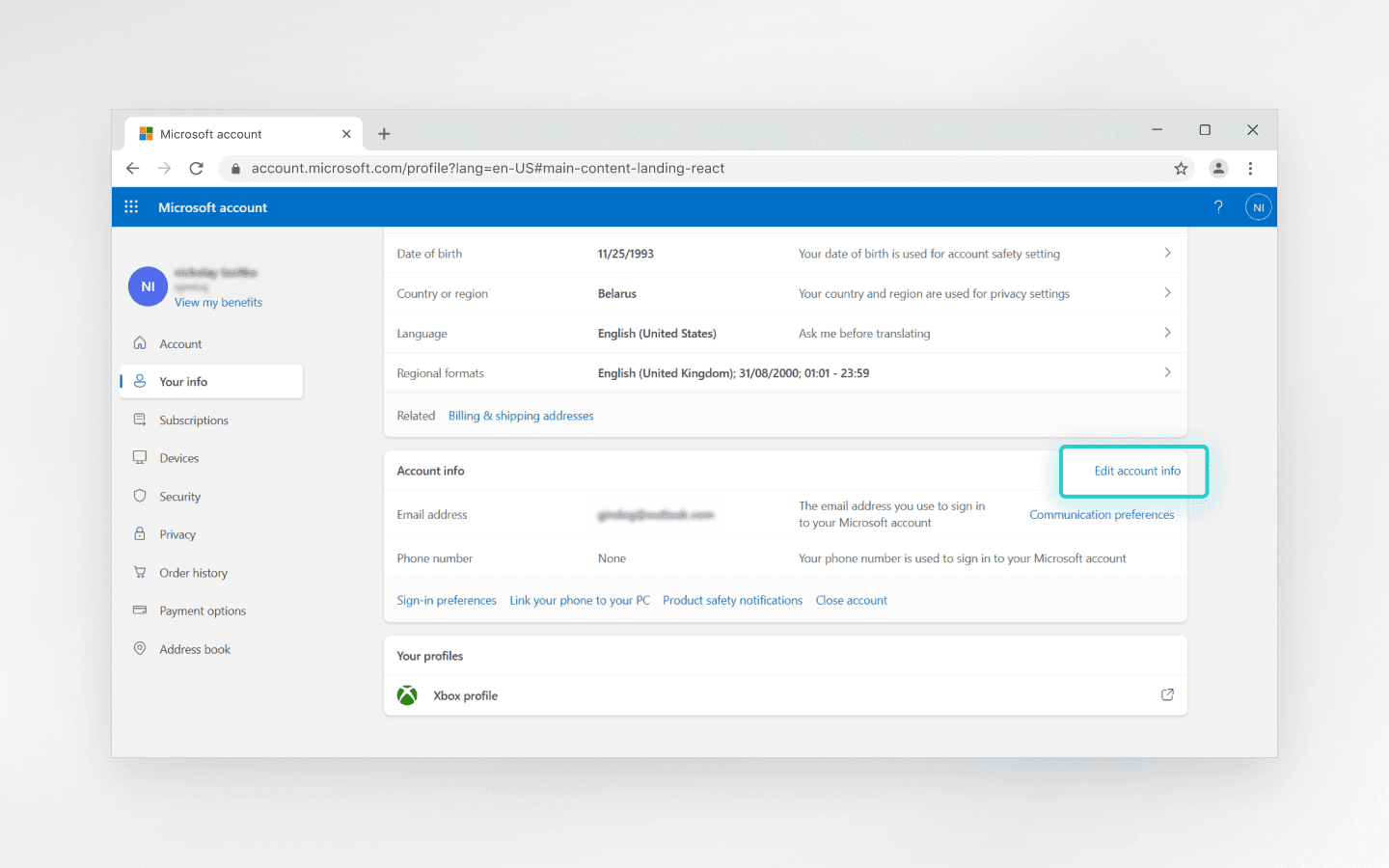 Outlook web interface