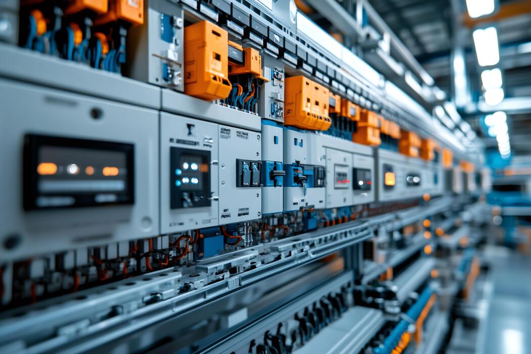 Stacked shipping containers.