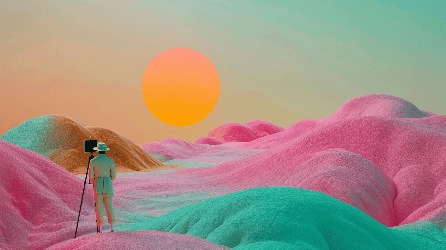 Illustrated actor moving through a landscape while rehearsing lines