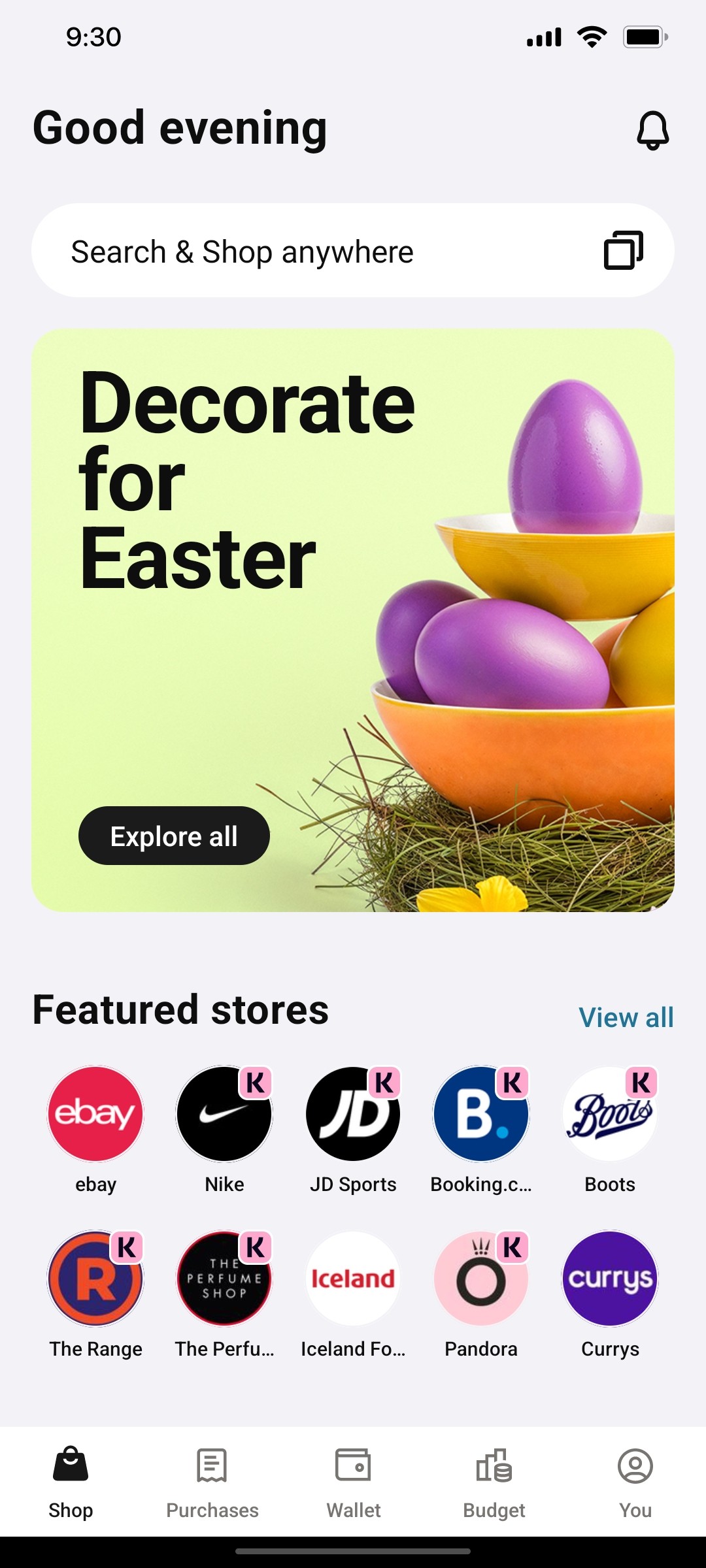 Klarna Shop Page Screen