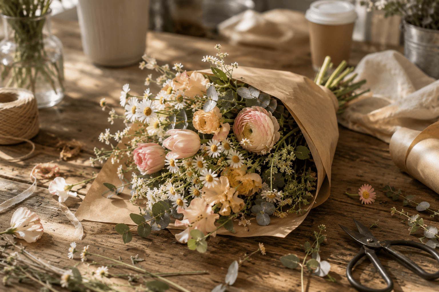 Small pink and peach flower bouquet