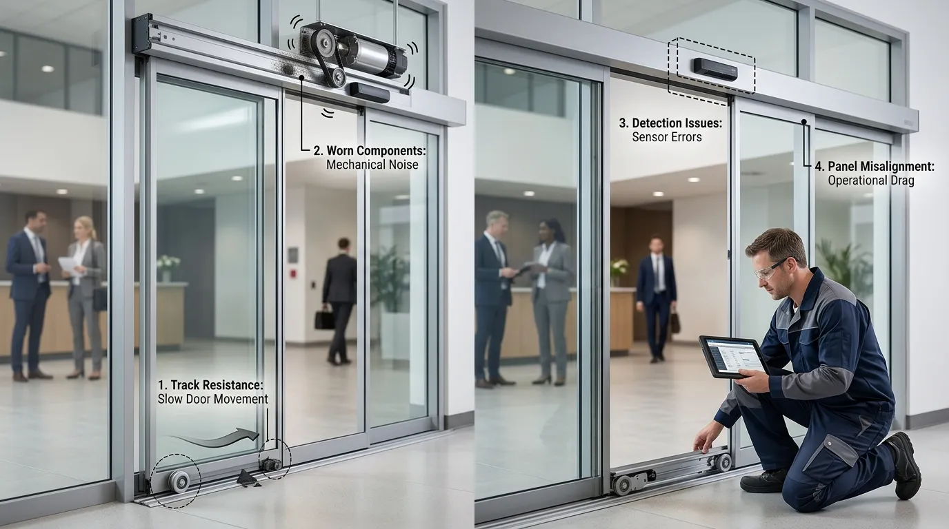 Common automatic sliding door problems requiring maintenance