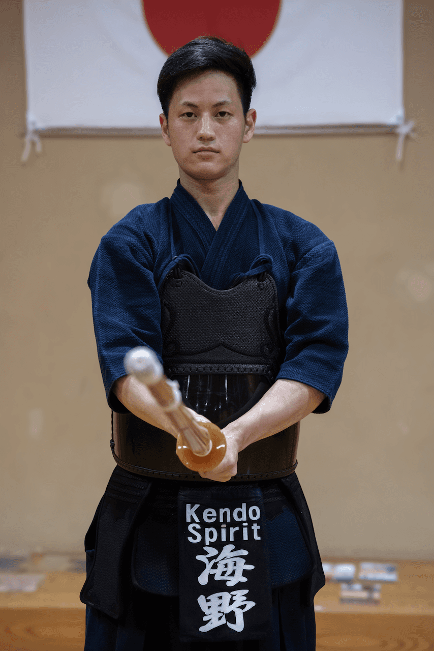 Kendo martial artist in a ready stance