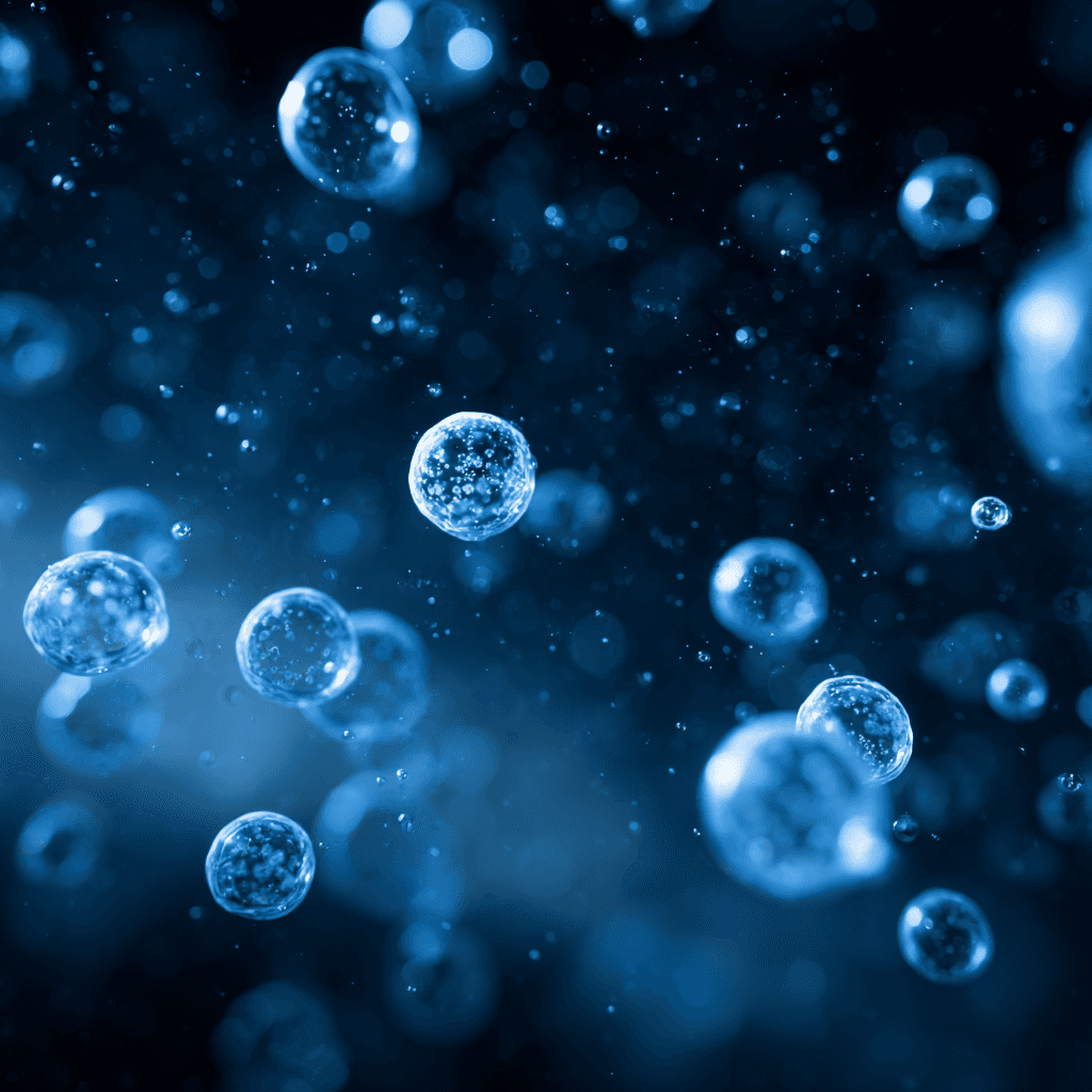 UNIMET 183 coolant details beside close-up of Oemeta fluid droplets in deep blue industrial background
