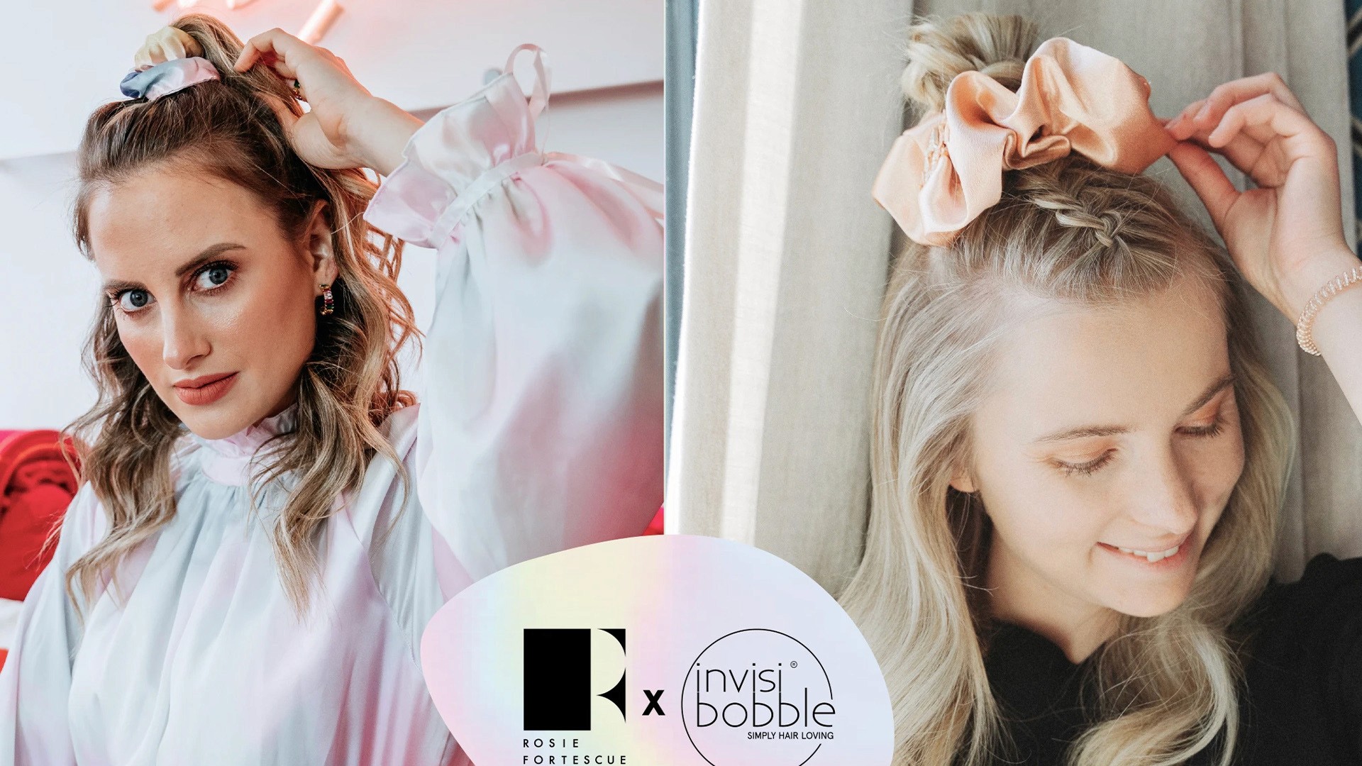 invisibooble hair gadget, photographer doing a portrait, pastel colors