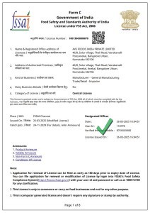 AVS Foods FSSAI certificate