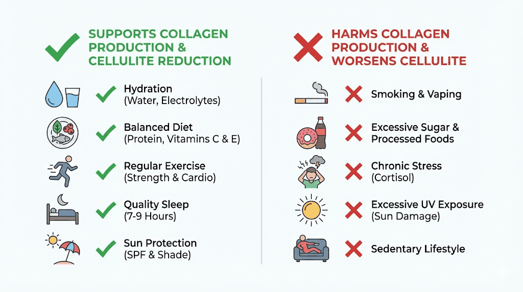 Lifestyle habits that help and hurt collagen peptide results for cellulite