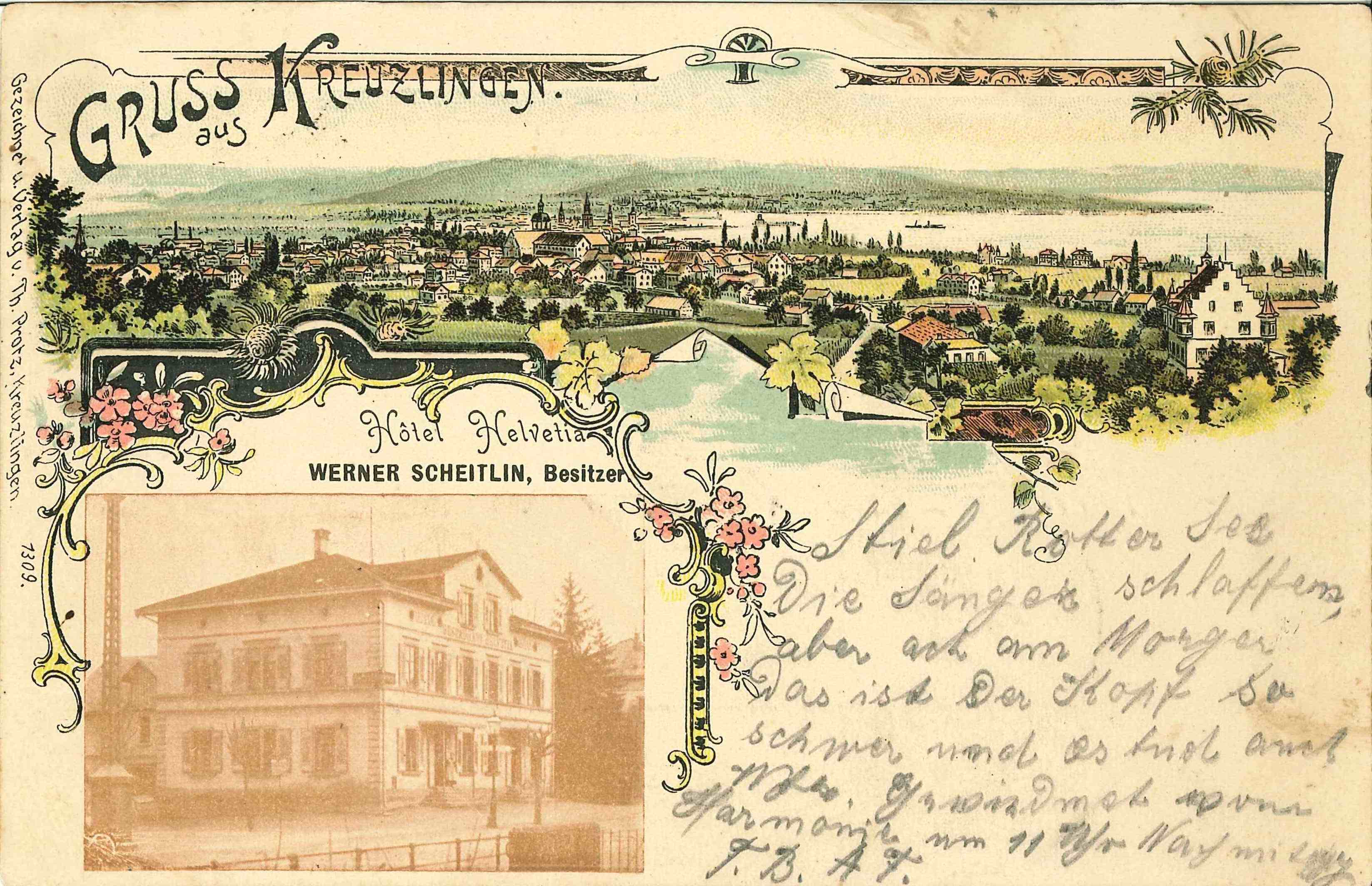 Gruss aus Kreuzlingen – Das ehemalige Hotel Helvetia auf einer Postkart von Kreuzlingen