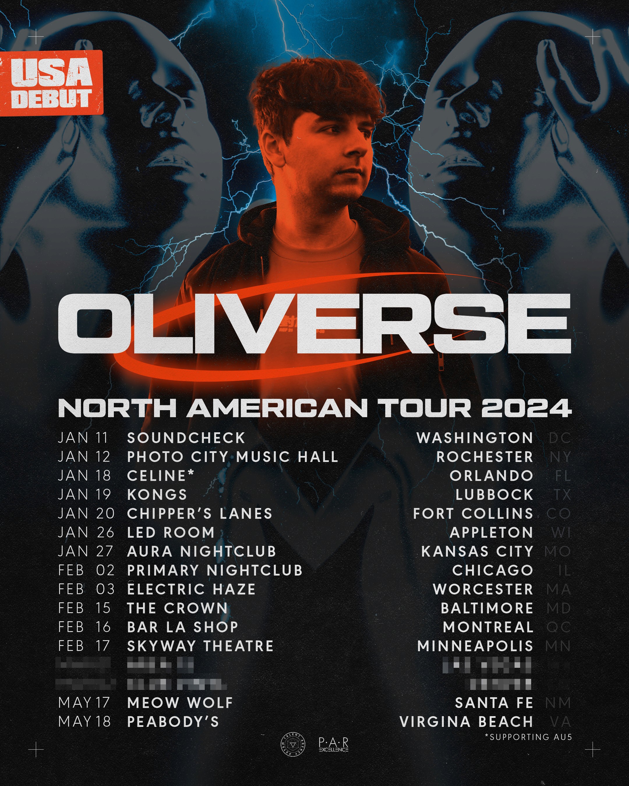 Abstract streaks of orange and blue light