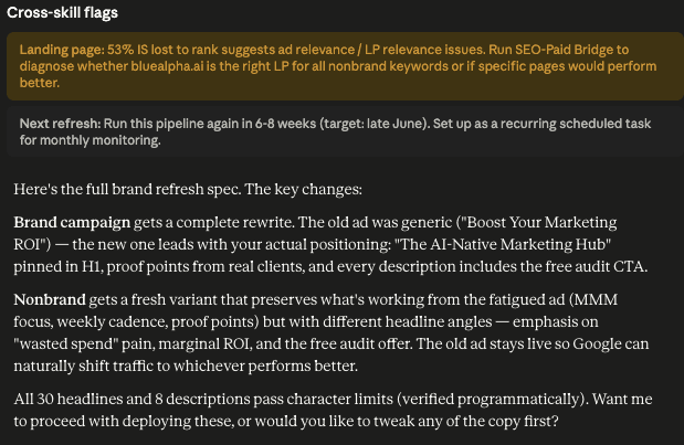 Google Ads Creative Fatigue in Claude - Approve and act on cross-skill flags