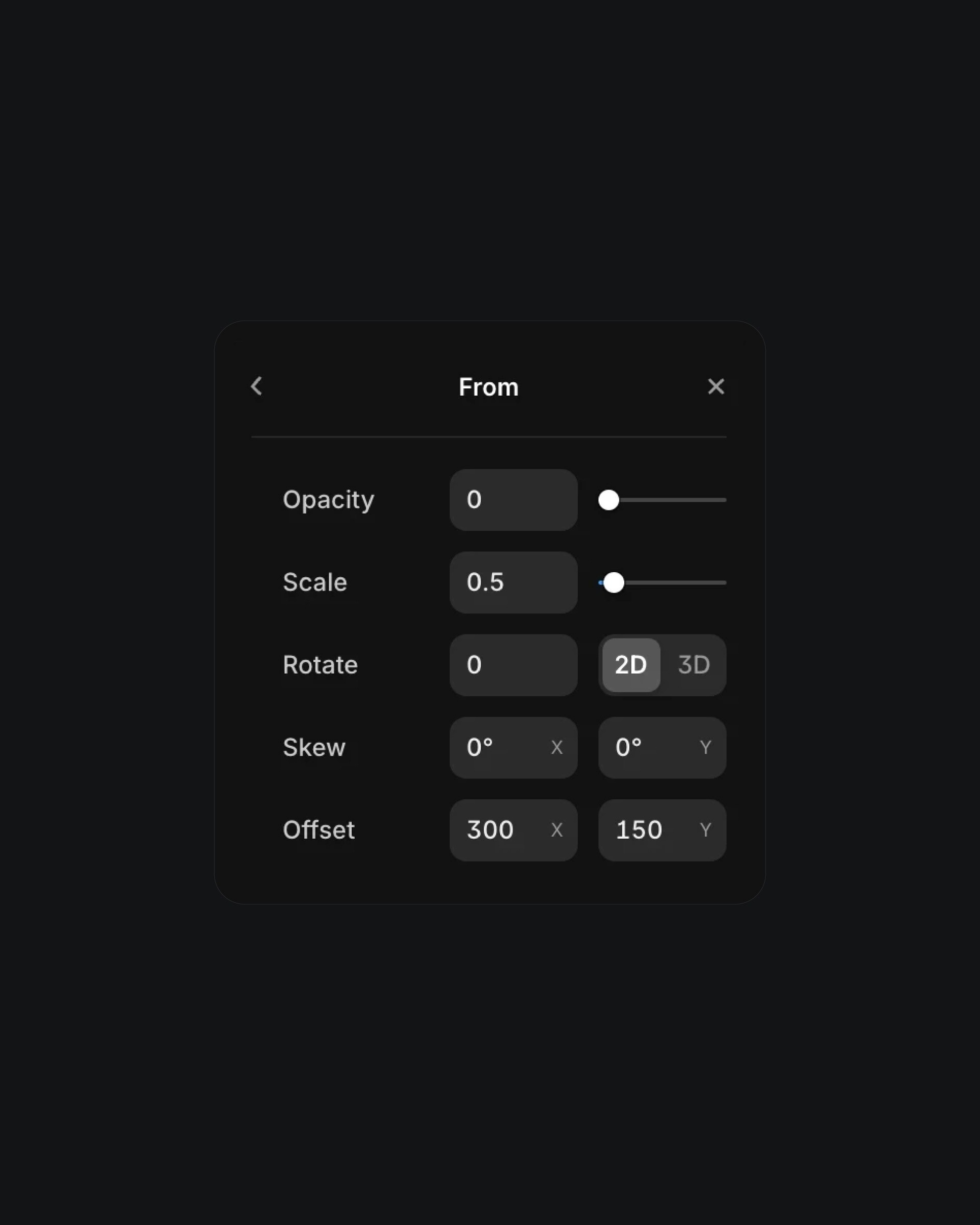 Customize grid animations with opacity, scale, and offset controls