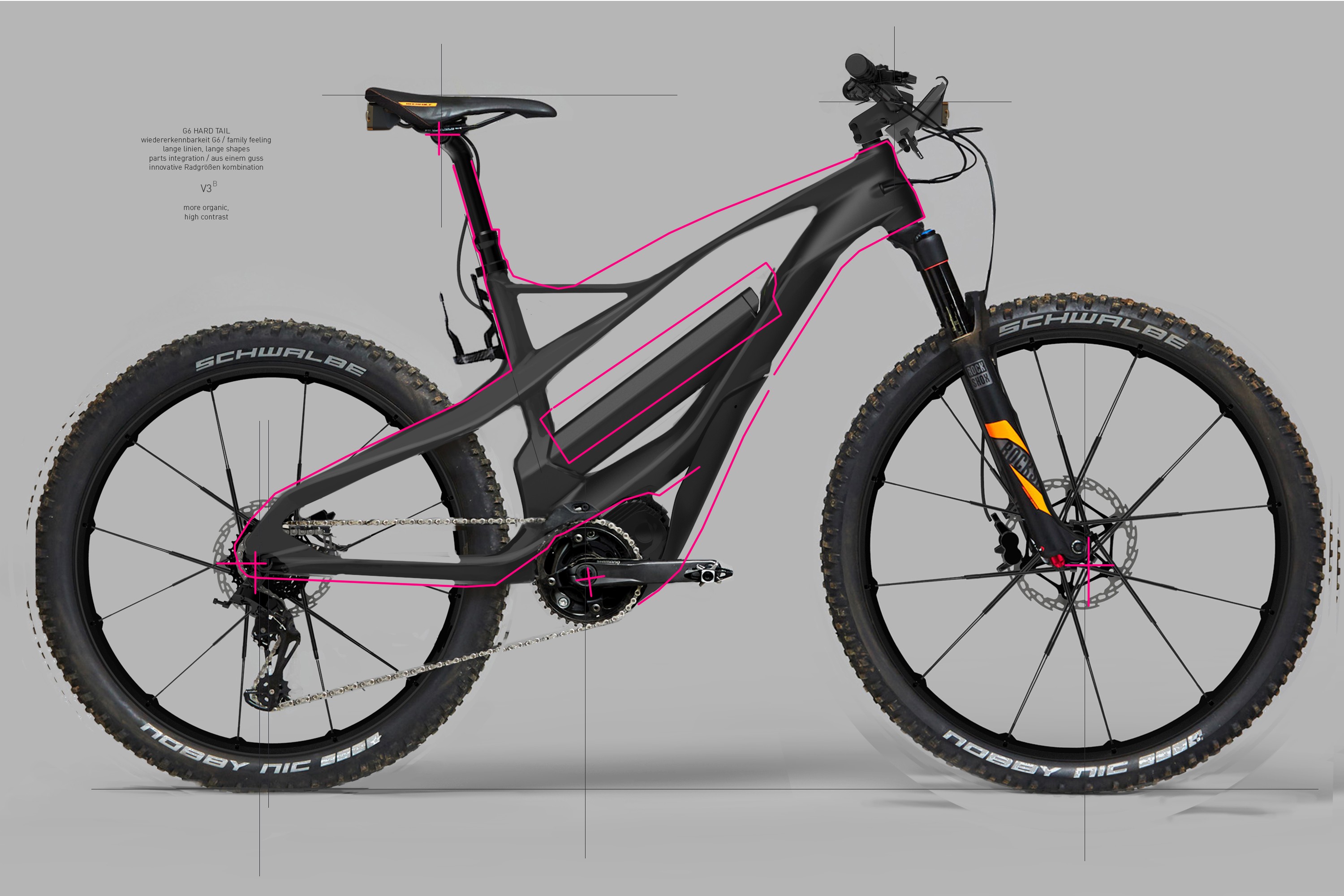 Photoshop sketch of Grepy G6 e-mountain bike.
