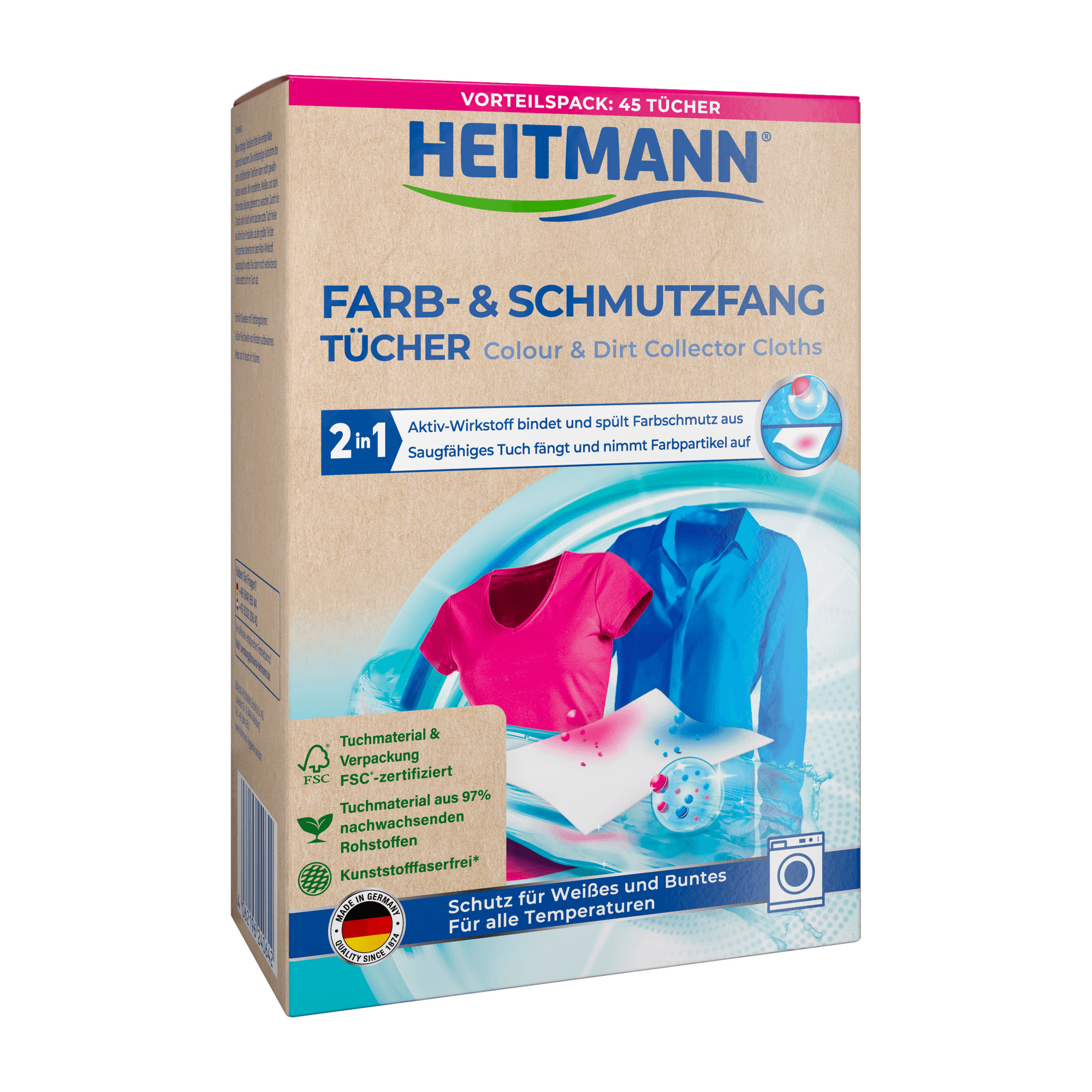 Heitmann Chusteczki wyłapujące kolor i brud FSC Mix 45szt.