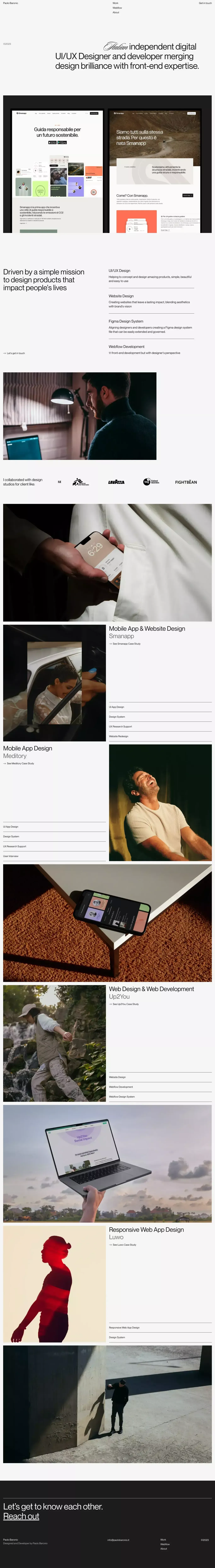 Paolo Baronio portfolio page screenshot showcasing Design and Tech design