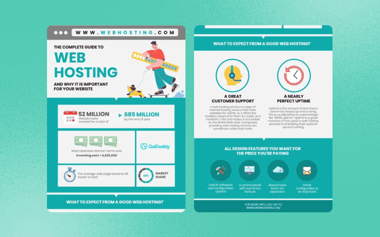Chart and statistical infographic on web hosting