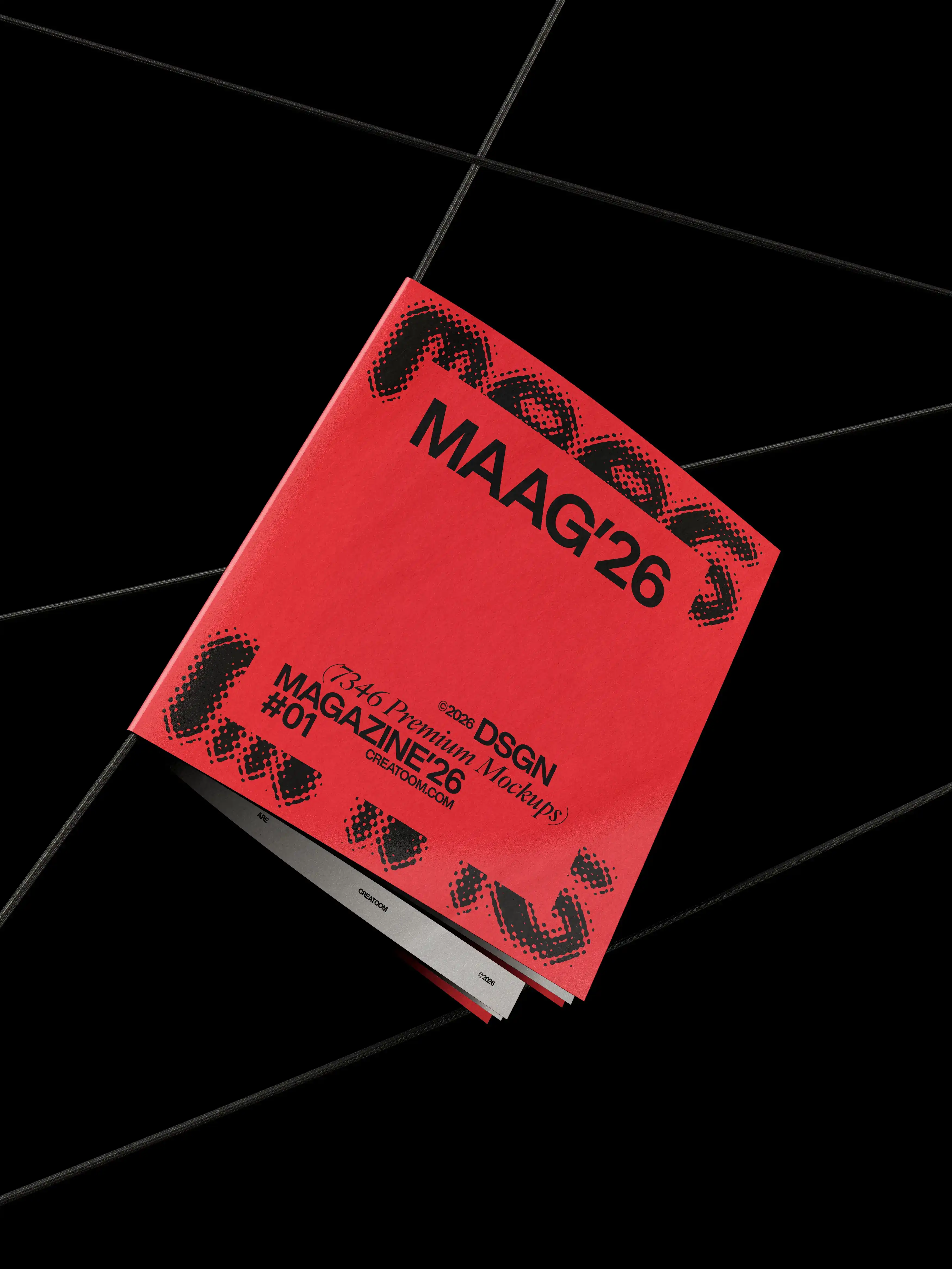 Red printed booklet with modular graphics on black background
