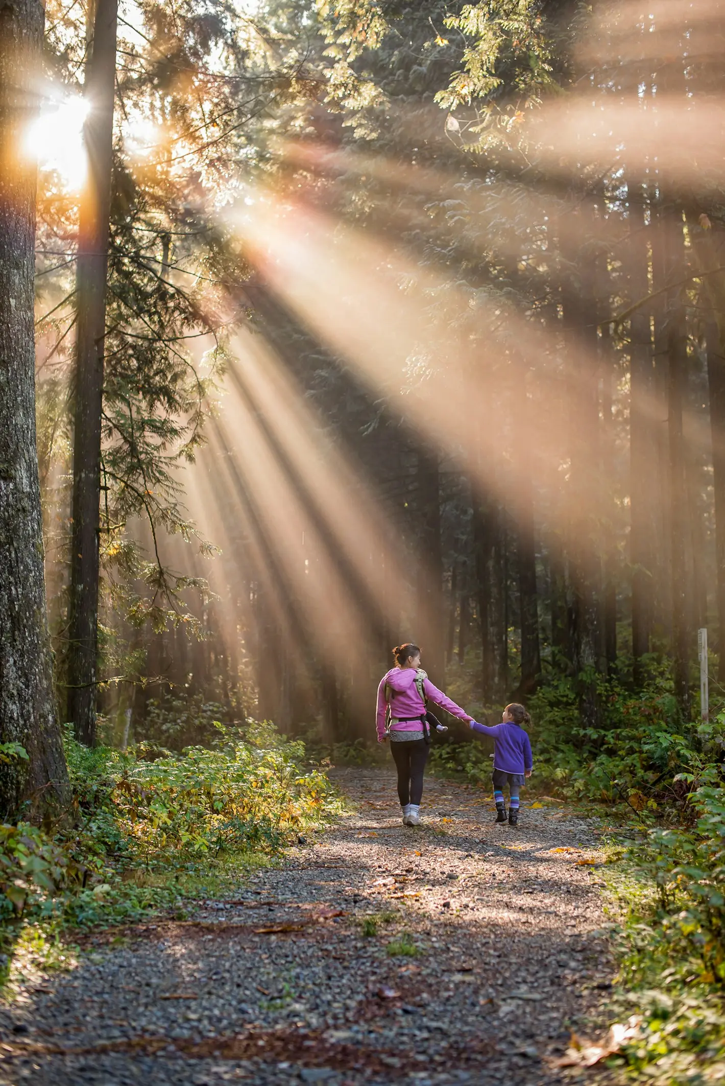 Happy family hiking