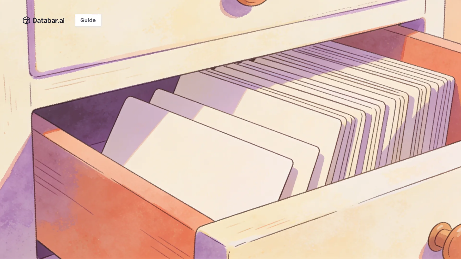 Duplicate record management in CRM, illustrated as a drawer of near-identical blank cards stacked several deep behind each visible one