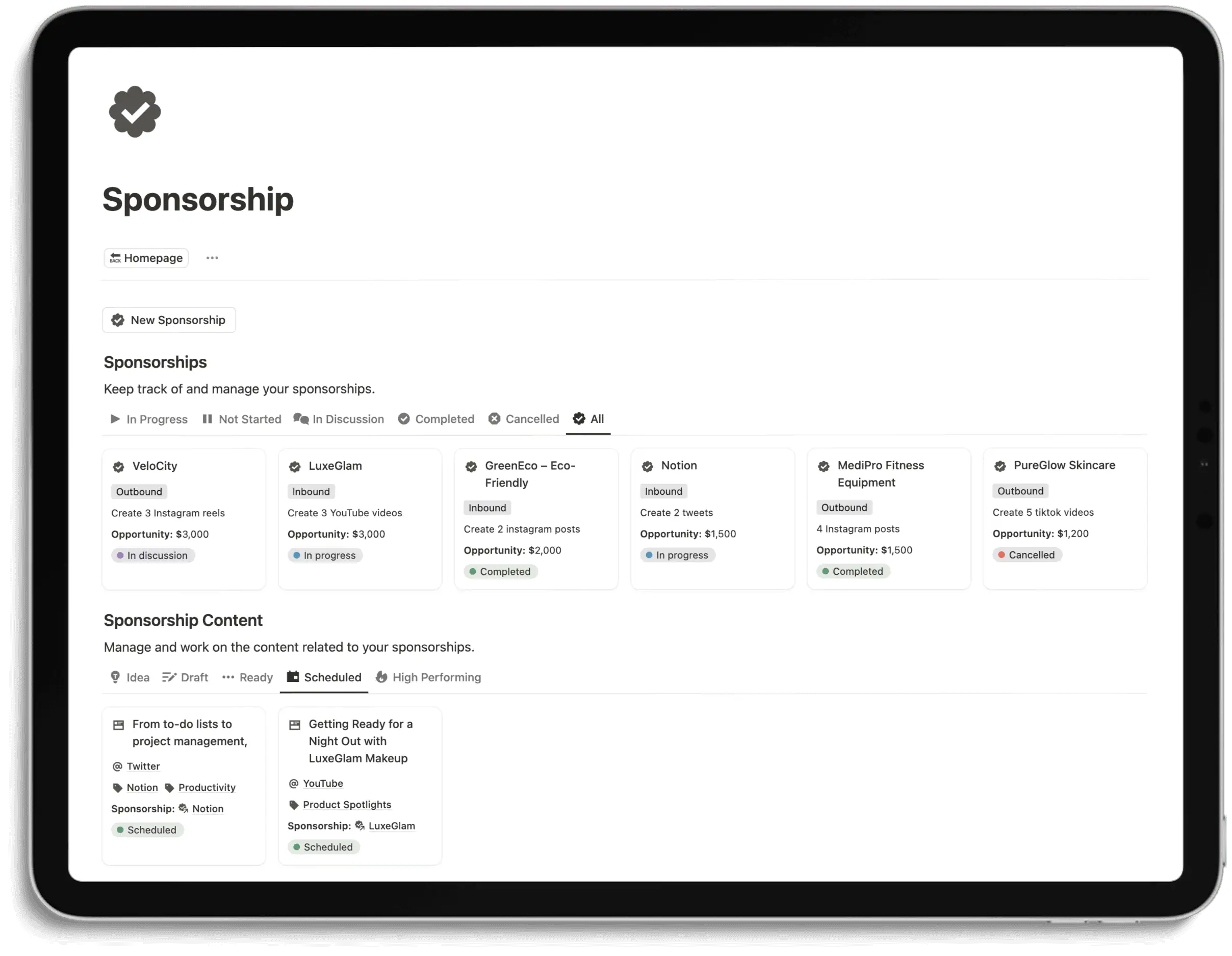 Notion Content System - Sponsorship