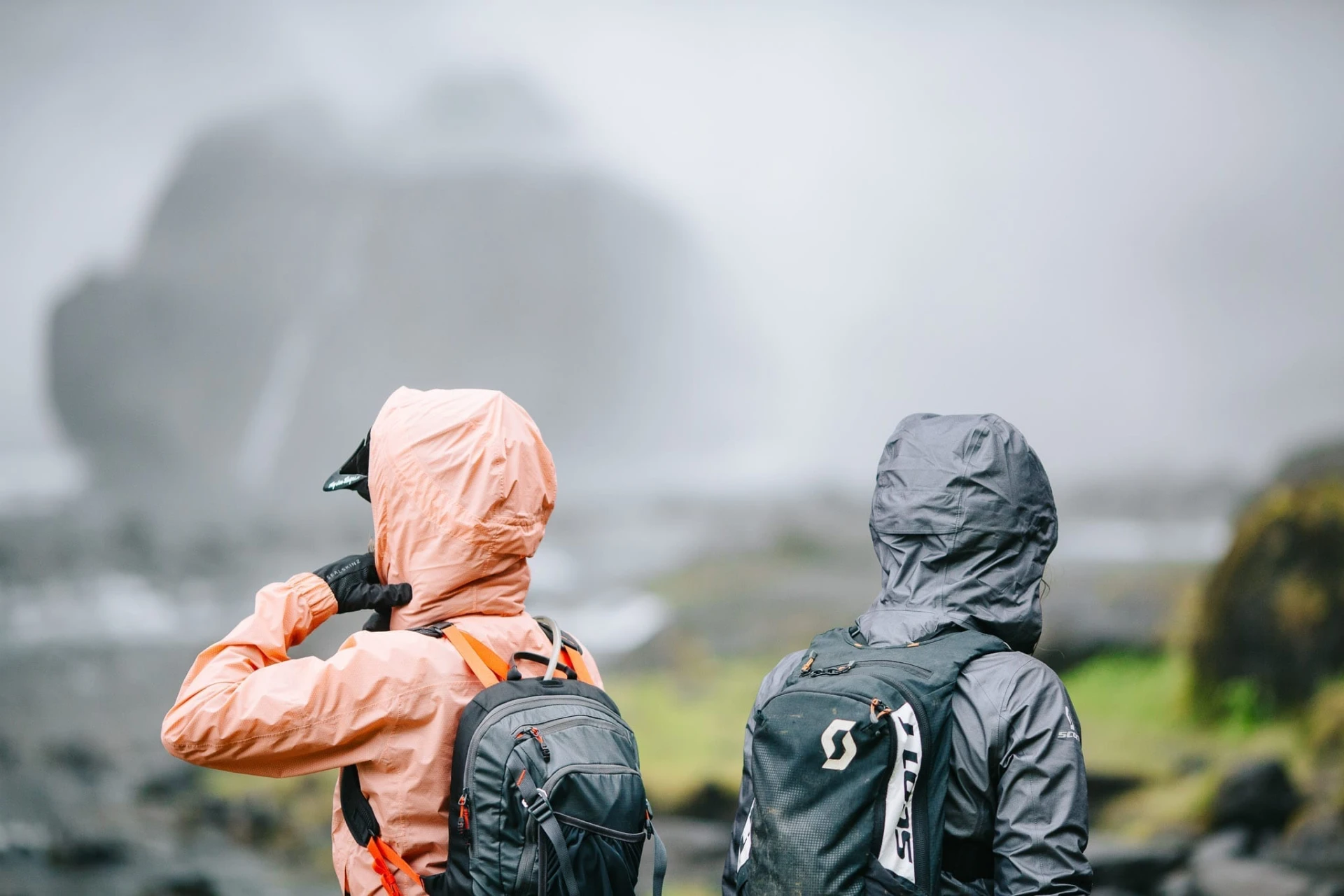 Two people and raining