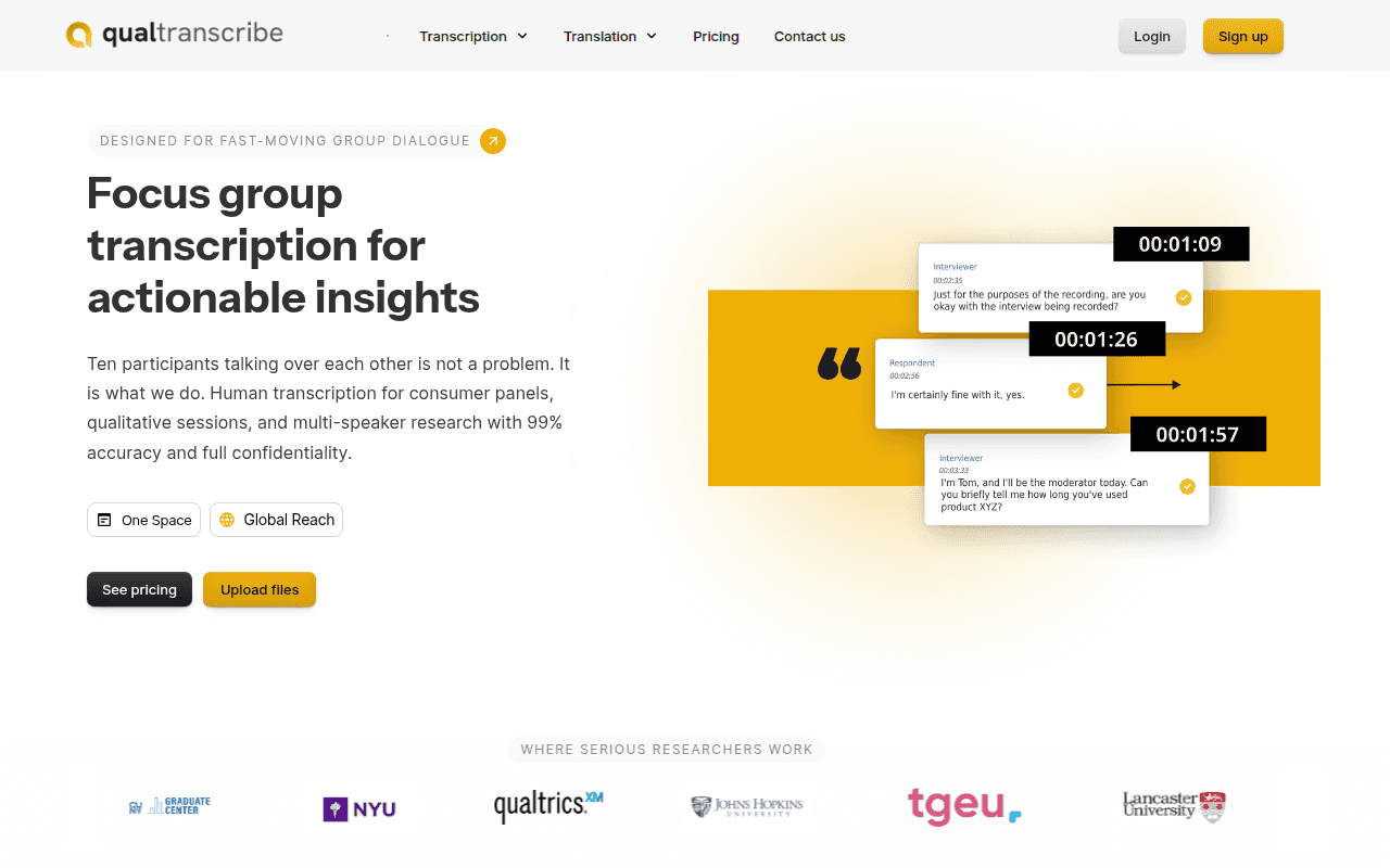 qualtranscribe's focus group page
