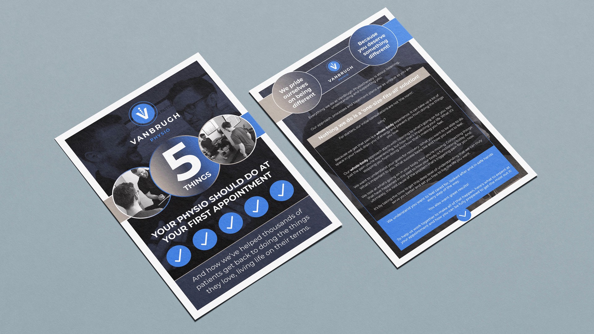Vanbrugh Physio London clinic and lead magnet leaflet