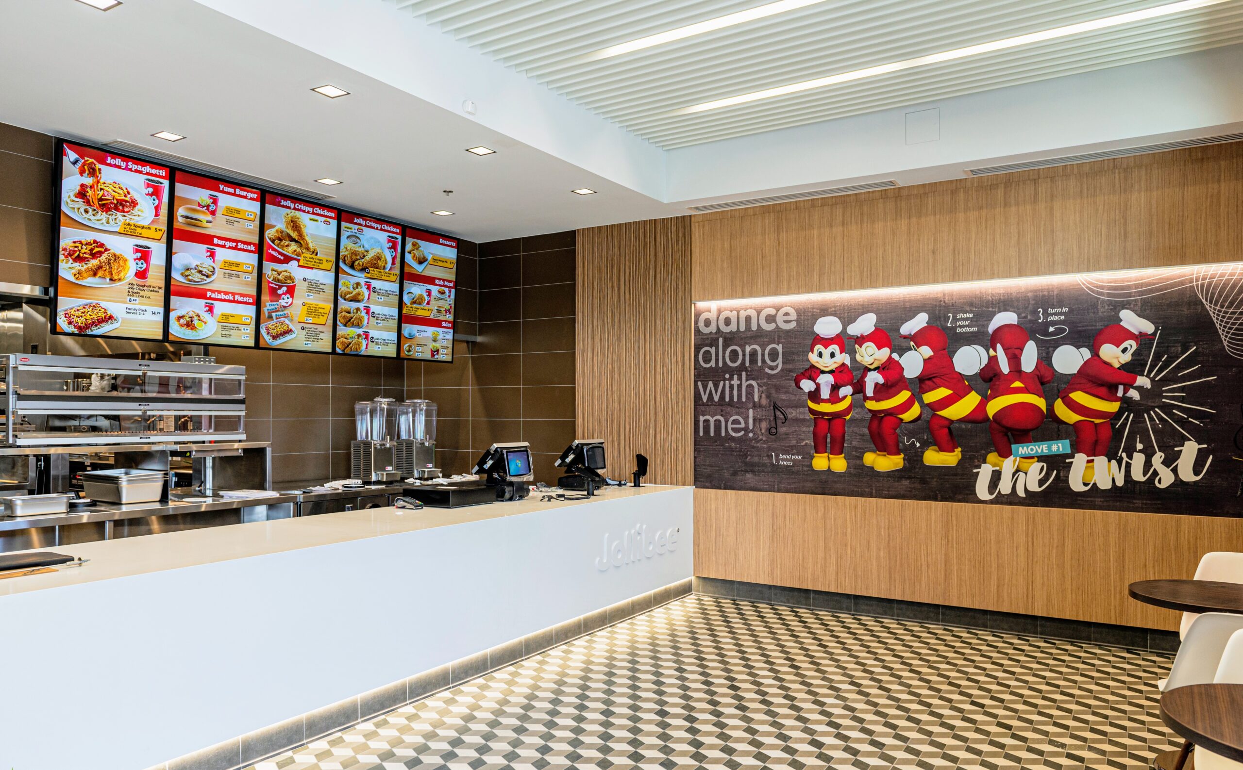 image of five jollibee inside in the jollibee restaurant