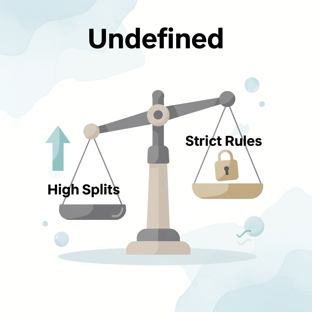Balance scale comparing high profit splits versus strict trading rules
