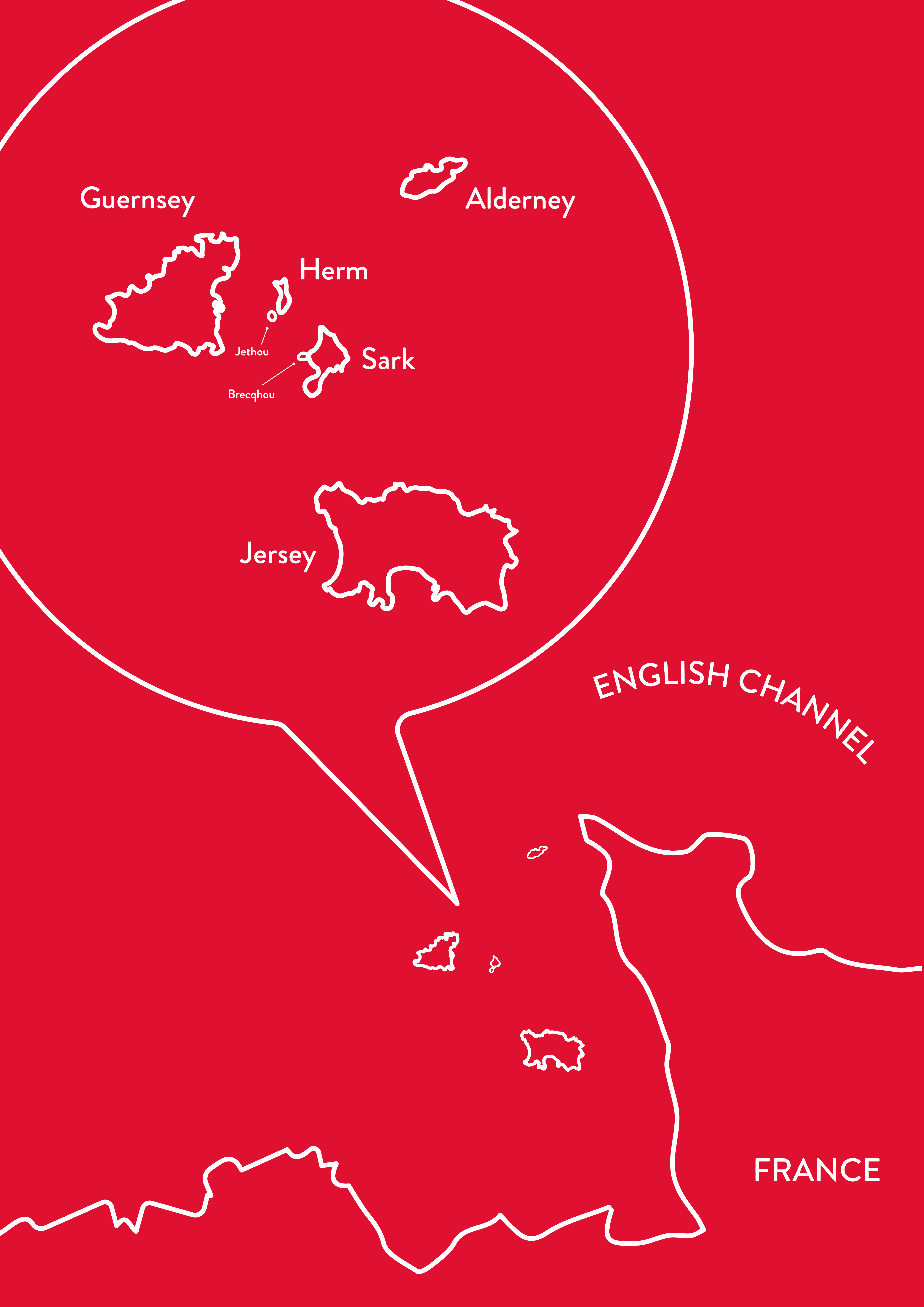 graphic showing a simplified linework map of the channel islands and france
