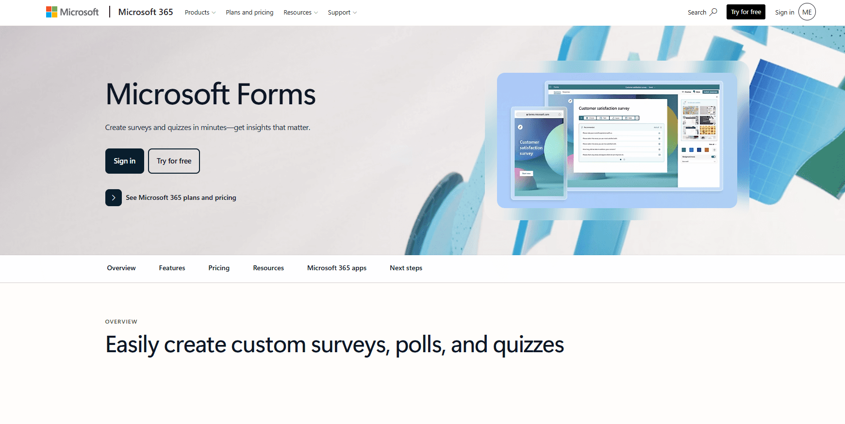 Microsoft forms homepage