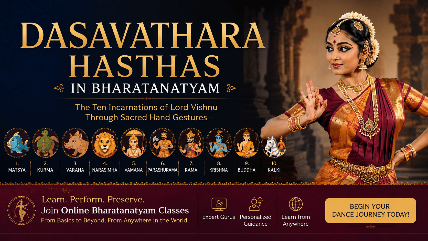  Online Bharatanatyam Classes | Learn Dasavathara Hasthas & Classical Dance