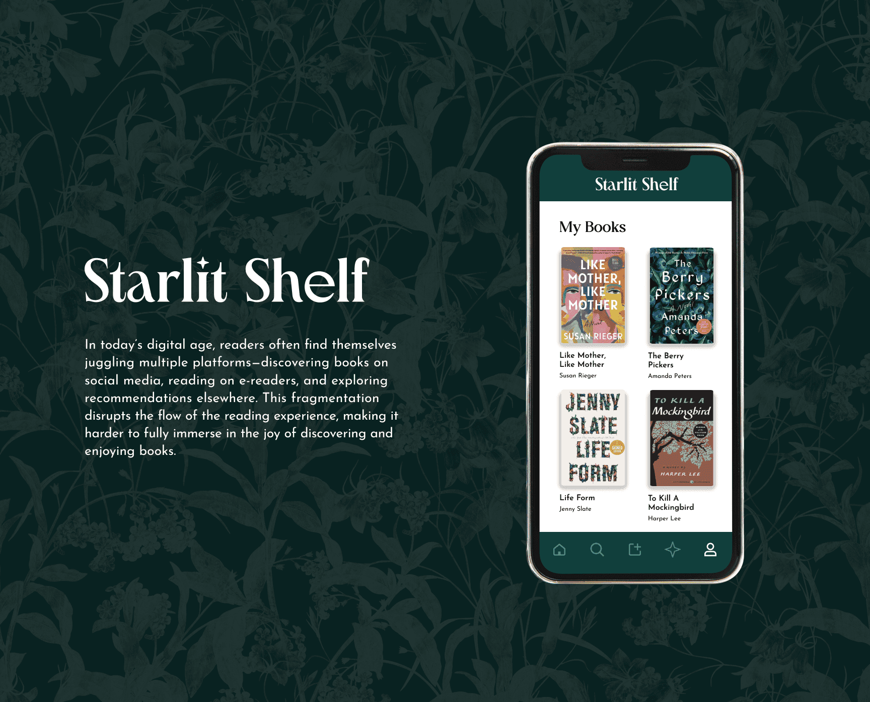 Starlit Shelf book app displayed on a smartphone.