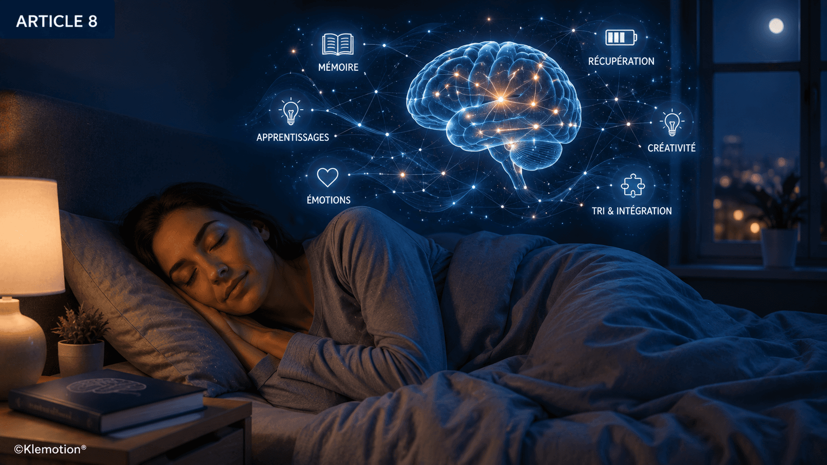 Personne endormie la nuit, cerveau au travail pendant le sommeil